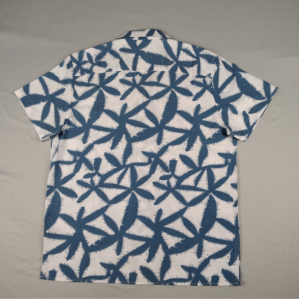 MBX Premium Goods Mens S NWT Camp Shirt Blue White Tropical Palm Leaf Stretch - Picture 12 of 15